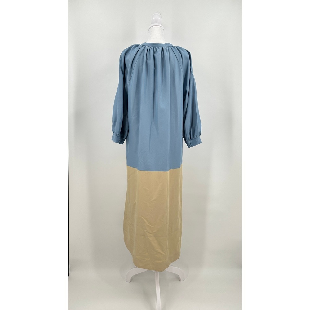 Pomander Place Gemma Blue Tan Colorblock V-Neck Maxi Dress Balloon Sleeve Large - Picture 5 of 9
